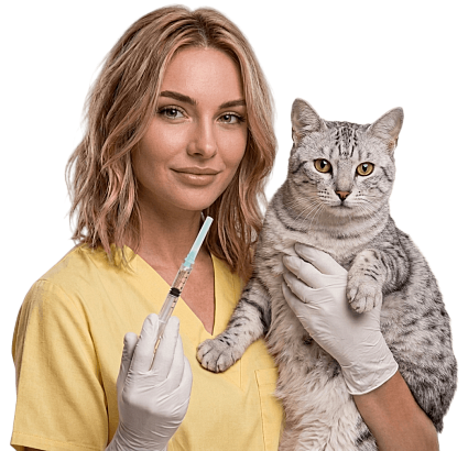 Ветеринарный врач делает инъекцию кошке