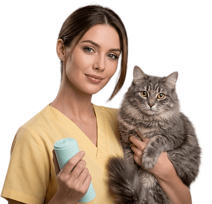 ветеринар держит на руках кошку