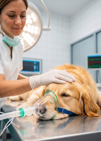 Ветеринарный врач-анестезиолог с собакой