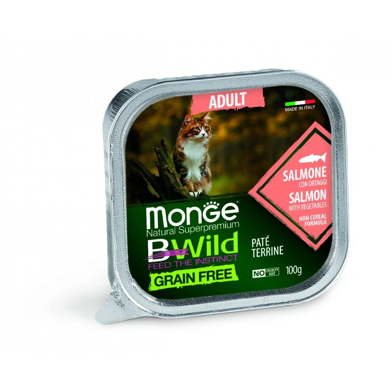 Беззерновые Консервы Monge Cat Bwild Grain Free Из Лосося С Овощами Для Взрослых Кошек 100Г Monge &