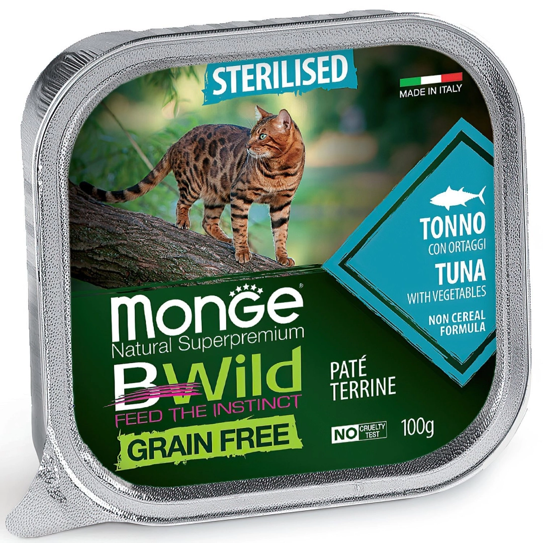 Беззерновые Консервы Monge Cat Bwild Grain Free Из Тунца С Овощами Для Стерилизованных Кошек 100Г Mo